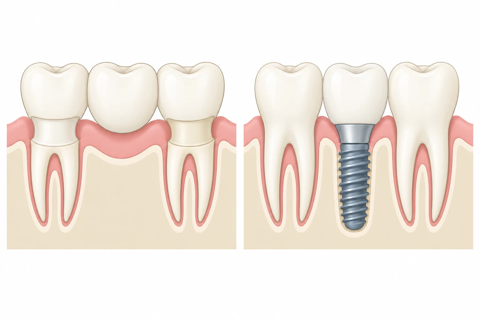 Les dents voisines servent de piliers et sont préparées.
